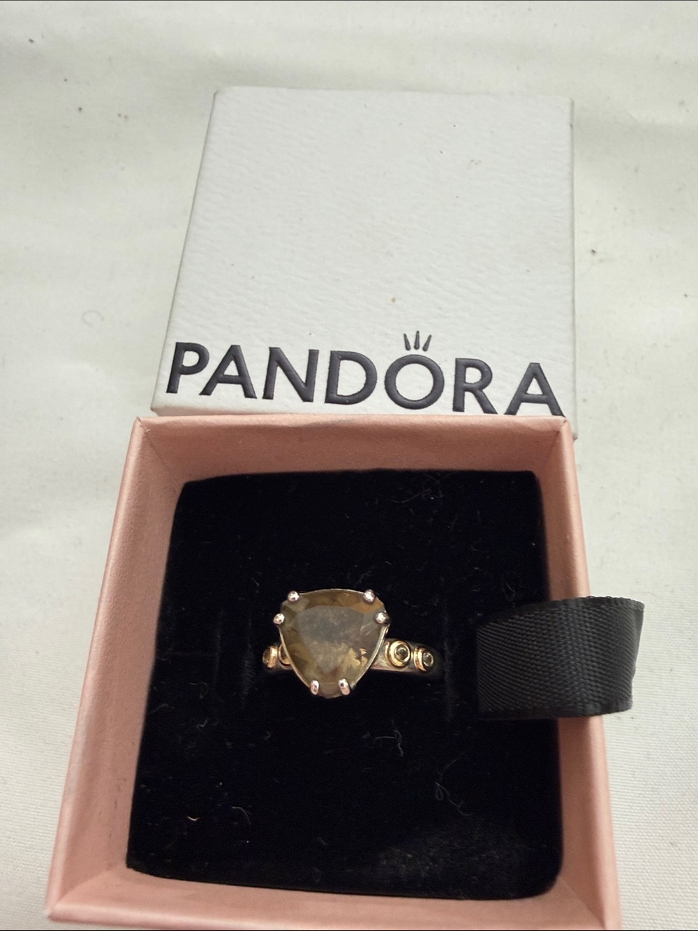 Pandora Gold-Tone Heart Gem Ring with Smoky Center